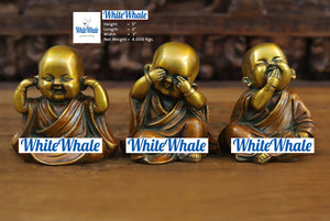 White Whale Brass Three Wise Monks - Messengers of Hear, See & Speak No Evil - Statues of Joy and Happiness