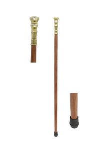 White Whale Knob Shape Walking Stick - Men Derby Canes and Wooden Walking Stick for Men and Women - 37" Brown Ebony Brass Handle in Golden Tone Natural Wood Unisex Cane