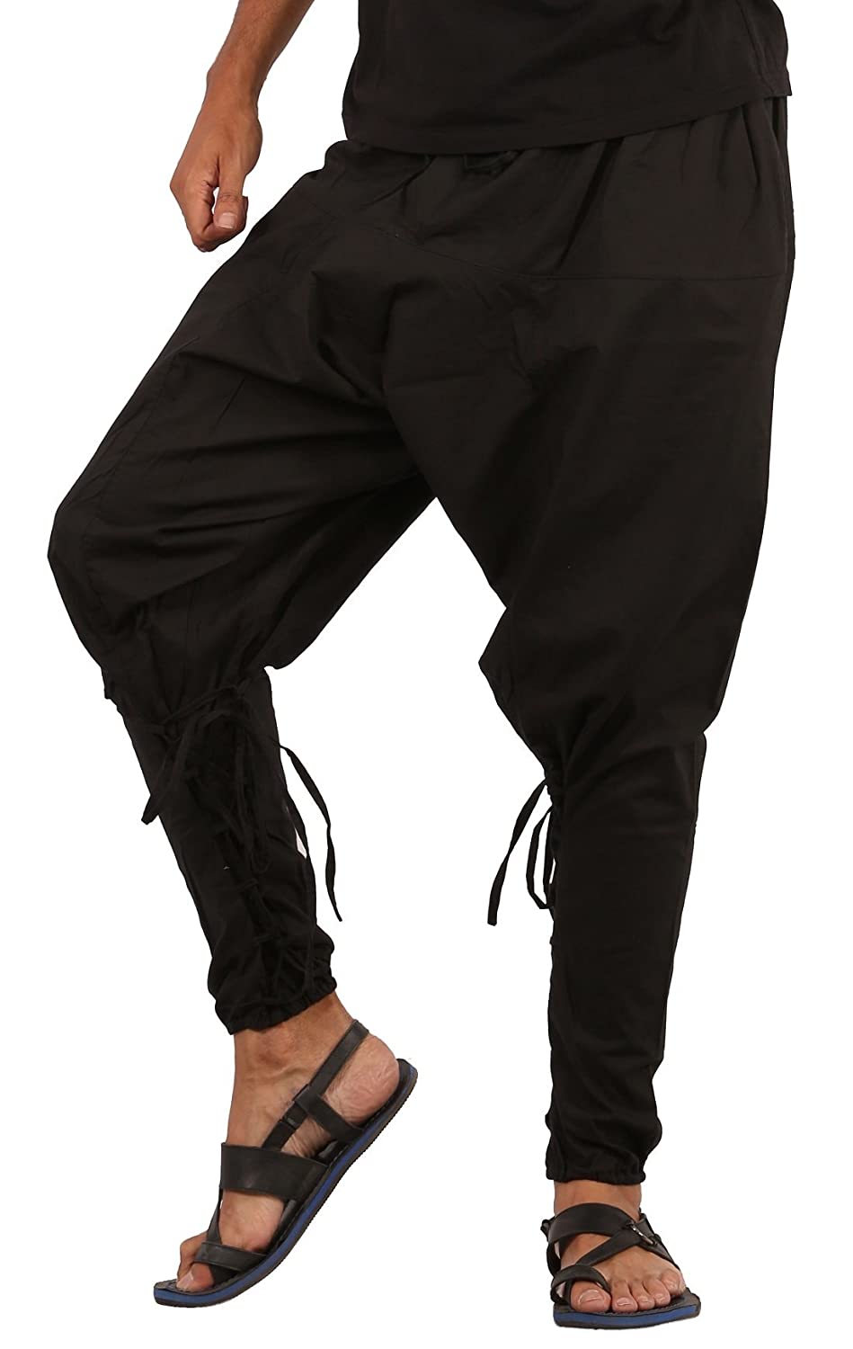CandyHusky 100% Cotton Hippie Gypsy Boho Baggy Pants Harem Pants for Men  Women Yoga Pants Aladdin Pants One Size Fits Most Black