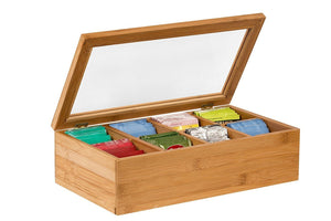 Whitewhale Tea Box Storage Natural Tea Chest Tea Bag Holder with Glass Window