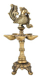 White Whale Brass Peacock Design 5 Oil Wick Diya (8.5 inches)