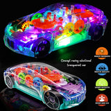 White Whale Musical Toy Battery Operated Transparent Gear Concept Racing Car Toys for Kids 360 Degrees Rotating with Bump & Go Action for Kids Light & Sound Toys (Pack of 1) Random Color Dispatch