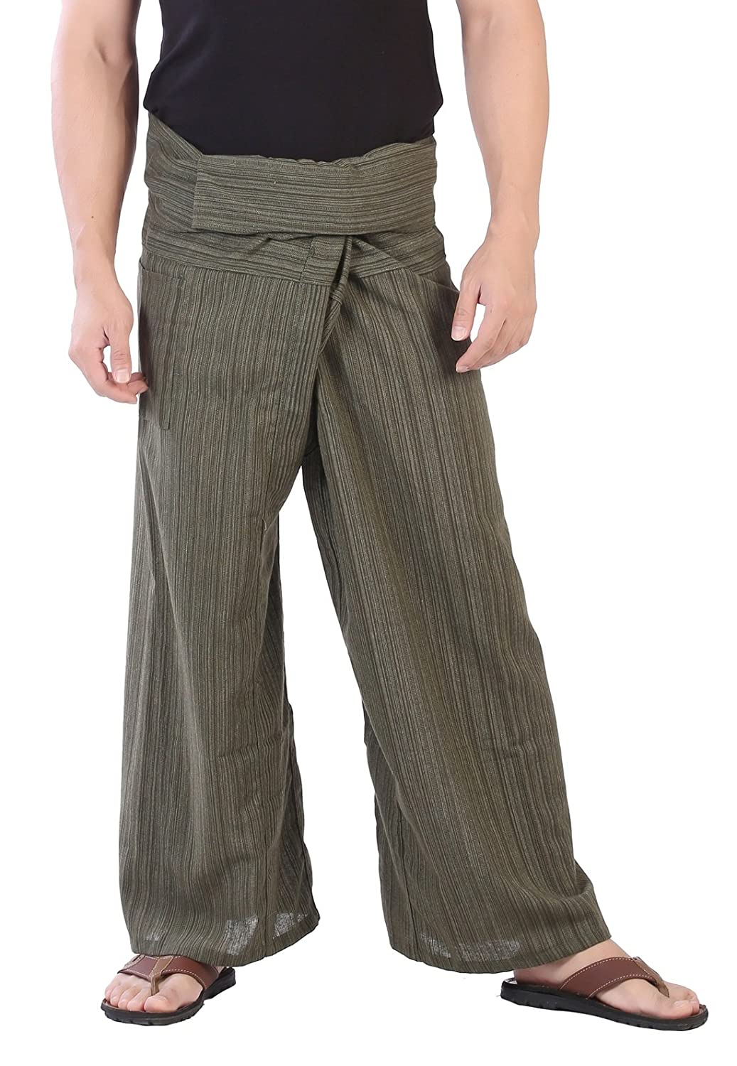 Whitewhale Stripe Cotton Fisherman Pants Casual Hippie Dance Tai Chi Y