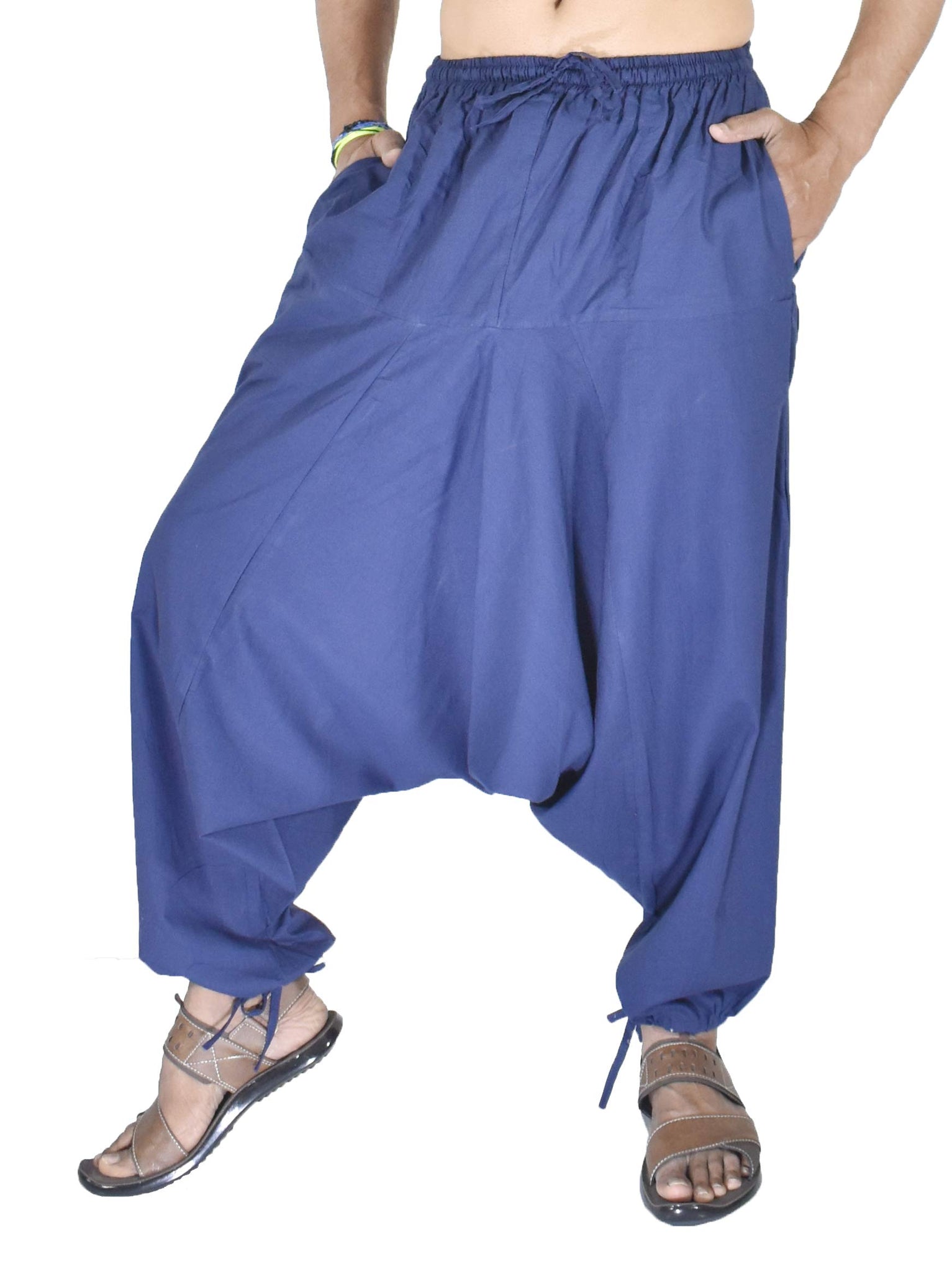 Stonewashed Blue Thick Cotton Unisex Hippie Trousers | Blue | Split-Skirts- Pants, Stonewash, Misses, Pocket