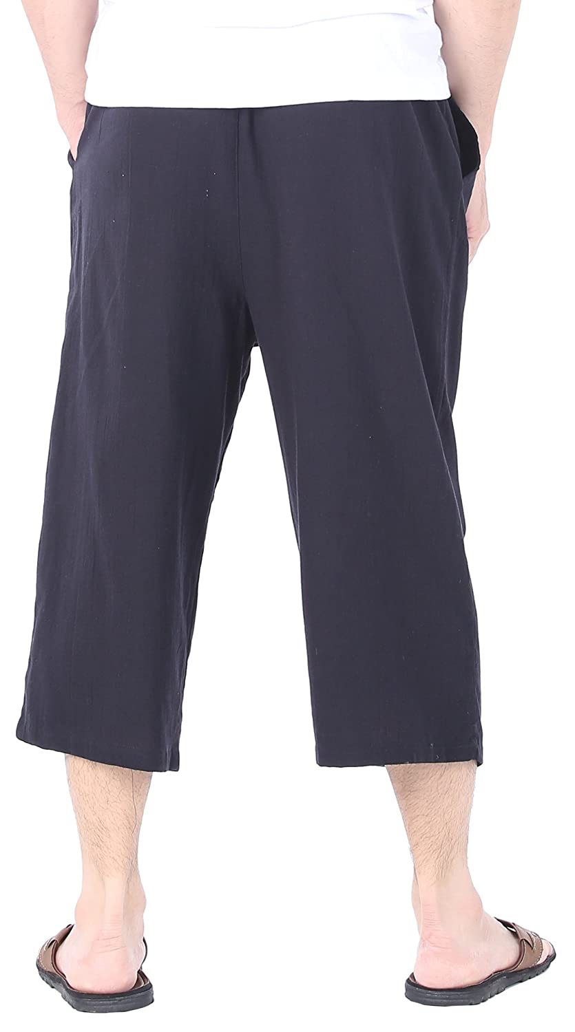 Buy COOFANDY Mens Yoga Capri Pants Elastic Waist Drawstring Gym Cotton Boho  Harem 34 Pants with Pockets Olive Green at Amazonin