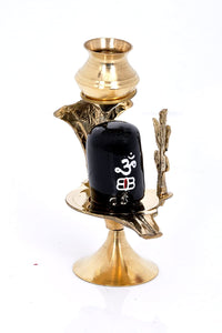 White Whale Brass Shiva Lingam Abhishek Patra with Trishul and Nag for Pooja Room