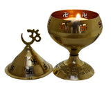 White Whale Brass Jali Akhand Jyoti Deep with Stand Cover & Om Diya for Temple, Home & Office Decor (5.4 x 5.4 x 11.5 cm)