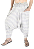 Whitewhale Mens Women Cotton Stripe Harem Pants Pockets Yoga Trousers Hippie