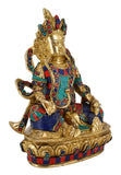 White Whale Kuber Brass Statue With Multicolor Stone Work Religious Strength God Sculpture Idol Home Decor