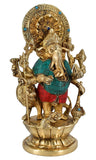 Whitewhale 11" Kana Drishta Ganapathi Ganesha Ganesh Statue Brass Turquoise Multi Arm Sculpture