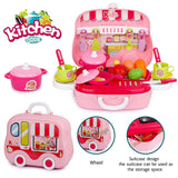 White Whale Kitchen Set for Kids Girls Pretend Play Toys Portable Suitcase Cooking Set Toys Kitchen Set