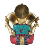 White Whale Lord Ganesh Murti Ganesha Idol Ganpati Brass Statue with Multicolor Stone Work for Home Decoration Showpiece