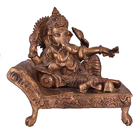 Whitewhale Hindu Lord Sitting Ganesha Statue Brass Idol Resting Ganpati Figurine Home Decor