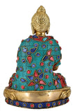 White Whale Brass Buddha in Blessing Posture Buddhism Idol With Multicolor Stone Work feng Shui Home Decorative Showpiece