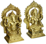 White Whale Brass Hindu God Lord Ganesha and Lakshmi Bhagwan Lord Ganesha and Lakshmi Idol Statue Murti 6.5"inch