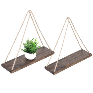 White Whale Wooden Hanging Swing Rope Floating Shelves 17-Inch (Set of 2)