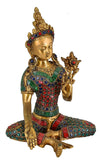 White Whale Tara Buddha Idol Tibetan Green Buddhism Yin Kwan Goddess Buddhist Statue -Antique Buddha Brass Sculpture