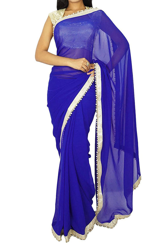 Whitewhale Bollywood Plain Georgette Saree Traditional Party/Wedding Wear