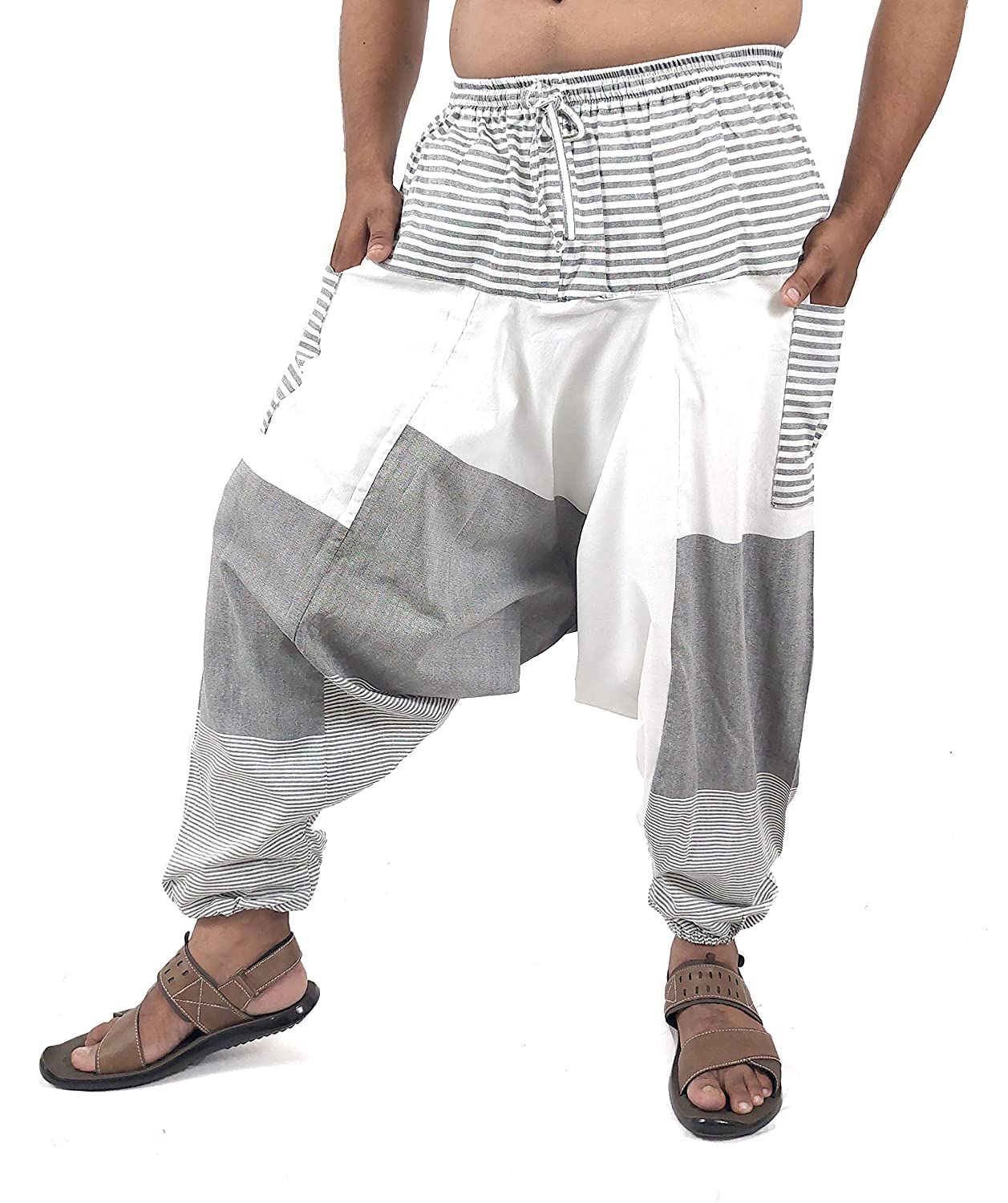 Mens and Womens Cotton Harem Yoga Trousers Baggy Hippie Casual Genie Pant  Multicolour Free Size