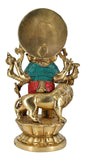 Whitewhale 11" Kana Drishta Ganapathi Ganesha Ganesh Statue Brass Turquoise Multi Arm Sculpture