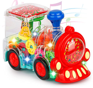 White Whale Musical Toy Battery Operated Transparent Gear Toy Train with Bump & Go Action for Kids Flashing Light & Sound Toy (Pack of 1) Multicolor