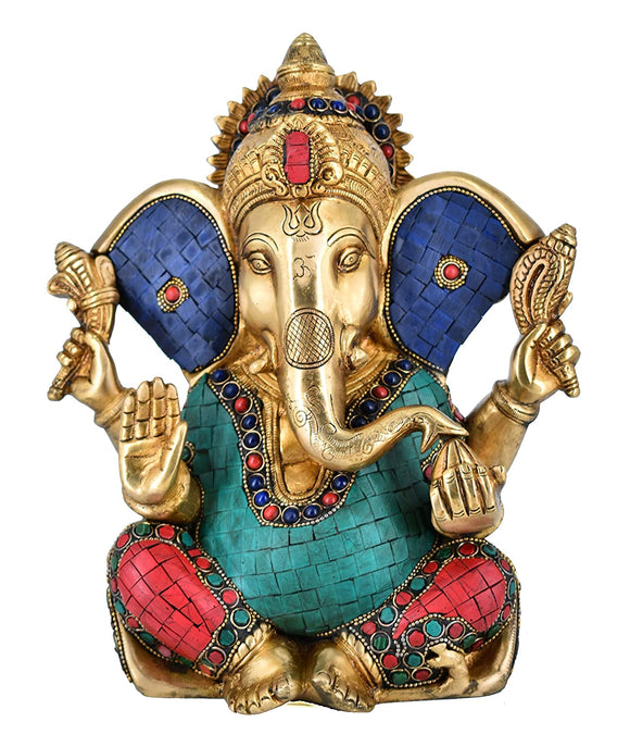 White Whale Brass Lord Ganesha Statue Idol Home Decor Figurine (11 Inches)