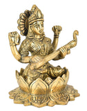 White Whale Maa Saraswati Brass Statue Religious Goddess Sculpture Idol Home Décor