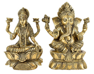 White Whale Brass Laxmi Ganesh Set Idol Showpiece - Brass Gold Finish Lakshmi Ganesha Idols Statue for Diwali Gifts Puja Home Decor Figurine