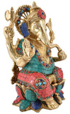 White Whale Brass Lord Ganesha  Sitting On Lotus Statue Idol Home Decor Figurine