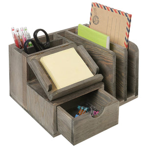 White Whale Wooden Desktop Office Organizer Sticky Note Pad Holder, Mail Sorter & Pullout Drawer