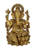 White Whale Brass Lord Ganesha Sitting On Lotus Statue Idol Home Decor Figurine (12 Inches)