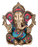 White Whale Lord Ganesh Murti Ganesha Idol Ganpati Brass Statue with Multicolor Stone Work for Home Decoration Showpiece