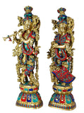 Whitewhale Brass Lord Radha Krishna Couple Bhagwan Large Statue Sculpture Turquoise Murti for Home Decor Pooja Temple - 29 Inch