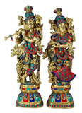 Whitewhale Brass Lord Radha Krishna Couple Bhagwan Large Statue Sculpture Turquoise Murti for Home Decor Pooja Temple - 29 Inch