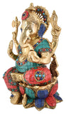 White Whale Brass Lord Ganesha  Sitting On Lotus Statue Idol Home Decor Figurine