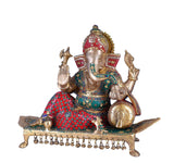 White Whale Ganesha Statue, Sitting Lord Ganesha Idol on Lotus, Ganapati, Vinayaka. Hindu Elephant God & Good Luck Gift for New Beginnings