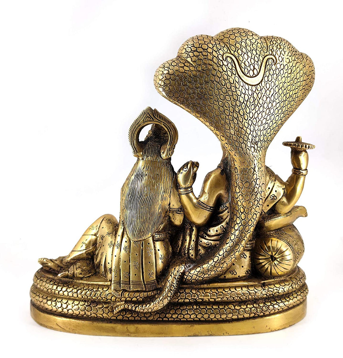 White Whale Lord Vishnu with Lakshmi Rest Upon Shesha Naag Brass Statu ...