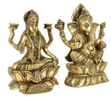 White Whale Brass Laxmi Ganesh Set Idol Showpiece - Brass Gold Finish Lakshmi Ganesha Idols Statue for Diwali Gifts Puja Home Decor Figurine