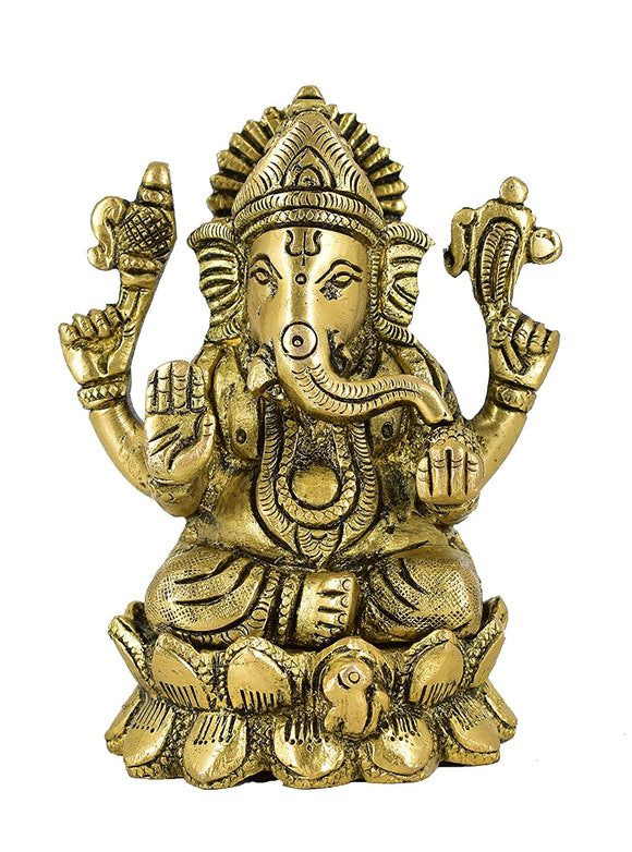 White Whale Lord Ganesha Brass Statue Religious Strength God Sculpture Idol