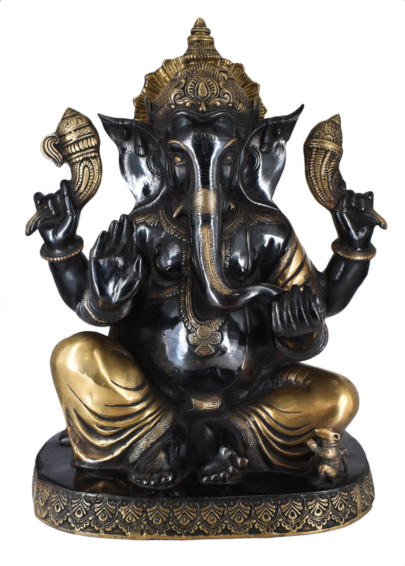 White Whale Lord Ganesh Murti Ganesha Idol Ganpati Bhagwan Brass Statue for Home Decoration Showpiece