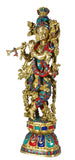 White Whale Brass Lord Krishna Idol Bhagwan Large Statue Multicolor Turquoise Murti for Home Decor Pooja Room - 29 Inch