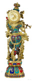 White Whale Brass Lord Krishna Idol Bhagwan Large Statue Multicolor Turquoise Murti for Home Decor Pooja Room - 29 Inch