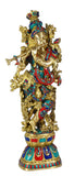 White Whale Brass Lord Krishna Idol Bhagwan Large Statue Multicolor Turquoise Murti for Home Decor Pooja Room - 29 Inch