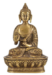 White Whale Brass Statue of Buddha Blessing with Sacred Kalash and Draped in Shawl Home Décor