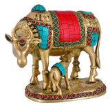 White Whale Brass Kamdhenu Cow and Calf Idol Showpiece for Home Decor and Decorative Gift