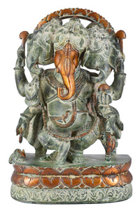 White Whale Brass Antique Lord Standing Ganesha Brass Statue Lord Ganesha Three Head Religious Strength God Sculpture Idol Home Decor