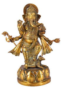 White Whale Brass Lord Standing Ganesha Brass Statue Religious Strength God Sculpture Idol Home Decor