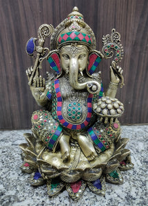 White Whale Brass Decor India Mangalkari Ganesha Statue Home Décor