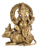 White Whale Lord Ganesh Ganesha murti Sitting On Mushak Idol Handmade Statue | God Ganesha Brass Sculpture Ideal Figure Home Decor Gift