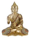 White Whale Brass Buddha Statue Blessing Murti for Home Decor Entrance Office Table Living Room Meditation Luck Gift Feng Shui